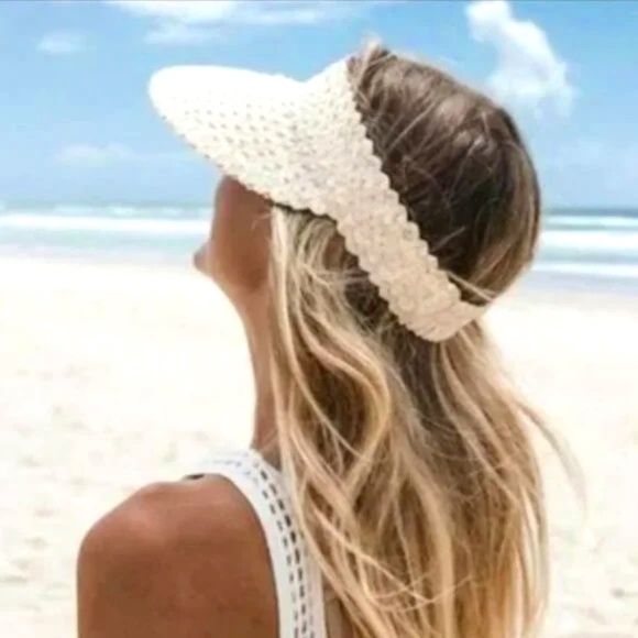 Beach Riot Straw Visor Hat Women's One Size Adjustable Coastal Resort New - Picture 1 of 9